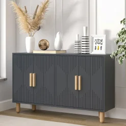 Credenza Nero Antracite Marrone Rovere 2 Ripiani 4 Vani 120x30x74h cm, 4 Ante - Colzano