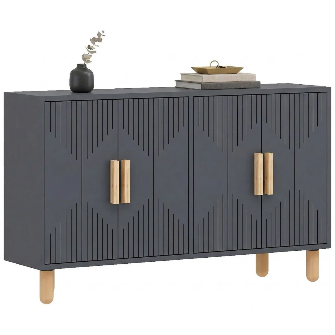 Madie|Credenze > Dmora Credenza Nero Antracite Marrone Rovere 3 Ripiani 4 Ante 180x45x75h cm, 6 Vani - Cisliano Marrone Rovere, Nero Antracite