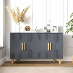 Madie|Credenze > Dmora Credenza Nero Antracite Marrone Rovere 3 Ripiani 4 Ante 180x45x75h cm, 6 Vani - Cisliano Marrone Rovere, Nero Antracite