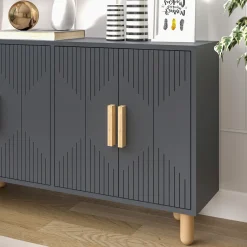 Madie|Credenze > Dmora Credenza Nero Antracite Marrone Rovere 3 Ripiani 4 Ante 180x45x75h cm, 6 Vani - Cisliano Marrone Rovere, Nero Antracite