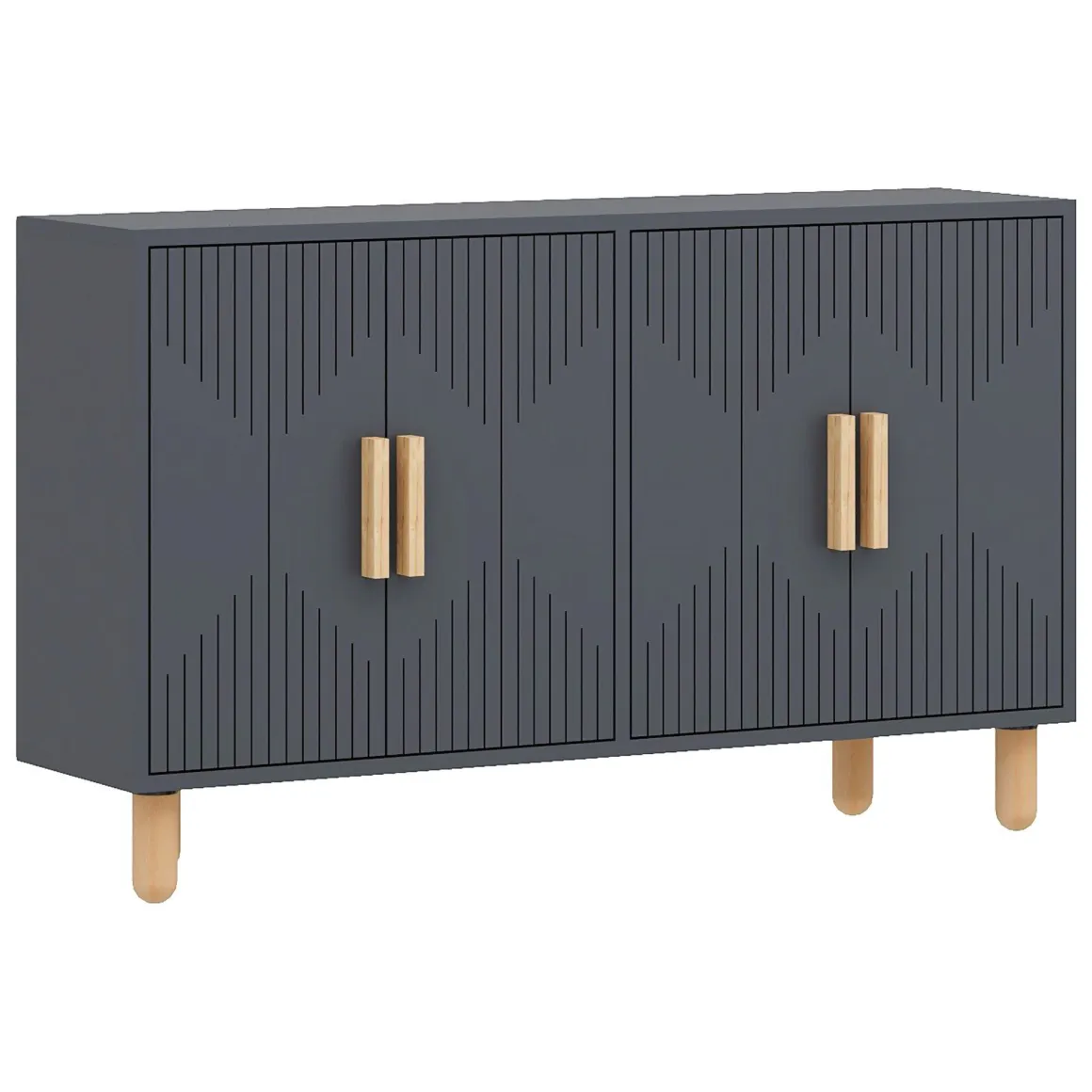 Credenza Nero Antracite Marrone Rovere 2 Ripiani 4 Vani 120x30x74h cm, 4 Ante - Colzano