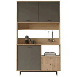 Credenza Nero Antracite Marrone Rovere 4 Ripiani 2 Cassetti 120x36x205h cm, 6 Ante - Pianella