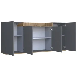 Credenze > Dmora Credenza Nero Antracite Marrone Rovere 6 Ripiani Apertura Battente 160x35x70h cm, 4 Ante Made in Italy - Swink Marrone Rovere, Nero Antracite