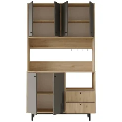 Credenze > Dmora Credenza Nero Antracite Marrone Rovere 6 Ripiani Apertura Battente 160x35x70h cm, 4 Ante Made in Italy - Swink Marrone Rovere, Nero Antracite