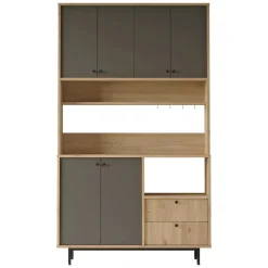 Credenze > Dmora Credenza Nero Antracite Marrone Rovere 6 Ripiani Apertura Battente 160x35x70h cm, 4 Ante Made in Italy - Swink Marrone Rovere, Nero Antracite