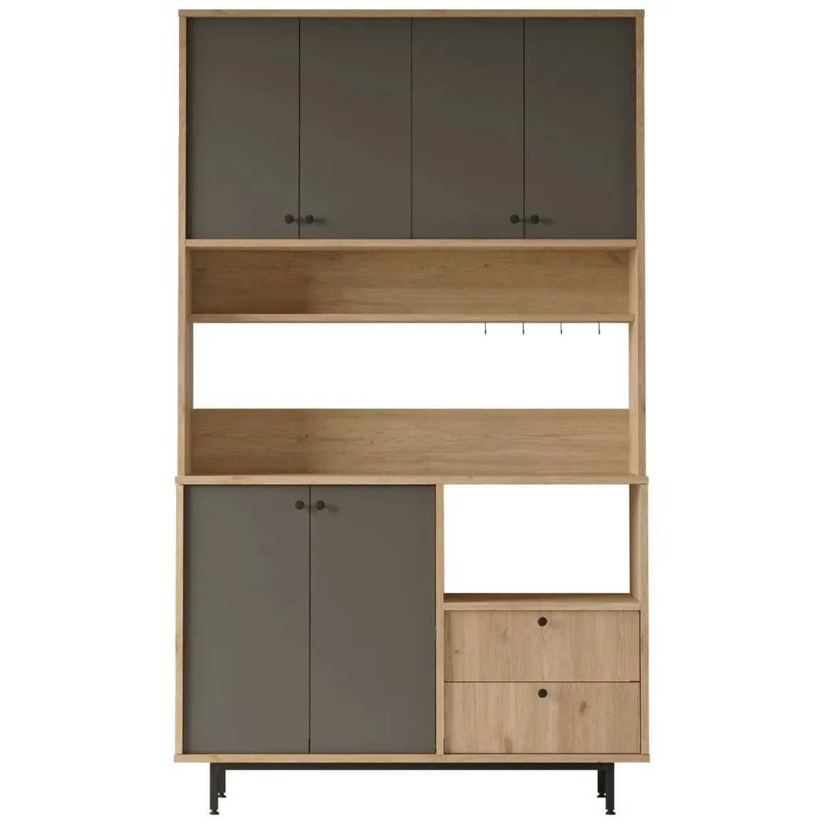 Credenze > Dmora Credenza Nero Antracite Marrone Rovere 6 Ripiani Apertura Battente 160x35x70h cm, 4 Ante Made in Italy - Swink Marrone Rovere, Nero Antracite