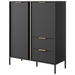 Credenza Nero Antracite oro 2 Cassetti 3 Ripiani 103x40x123h cm, Apertura Battente, Scorrevole - Hameno