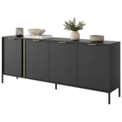 Credenze > Dmora Credenza Nero Antracite oro 4 Ripiani Apertura Battente 203x40x81h cm, 4 Ante - Hamebati Oro, Nero Antracite