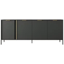 Credenze > Dmora Credenza Nero Antracite oro 4 Ripiani Apertura Battente 203x40x81h cm, 4 Ante - Hamebati Oro, Nero Antracite