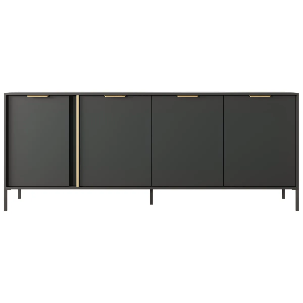 Credenze > Dmora Credenza Nero Antracite oro 4 Ripiani Apertura Battente 203x40x81h cm, 4 Ante - Hamebati Oro, Nero Antracite