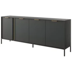 Credenze > Dmora Credenza Nero Antracite oro 4 Ripiani Apertura Battente 203x40x81h cm, 4 Ante - Hamebati Oro, Nero Antracite
