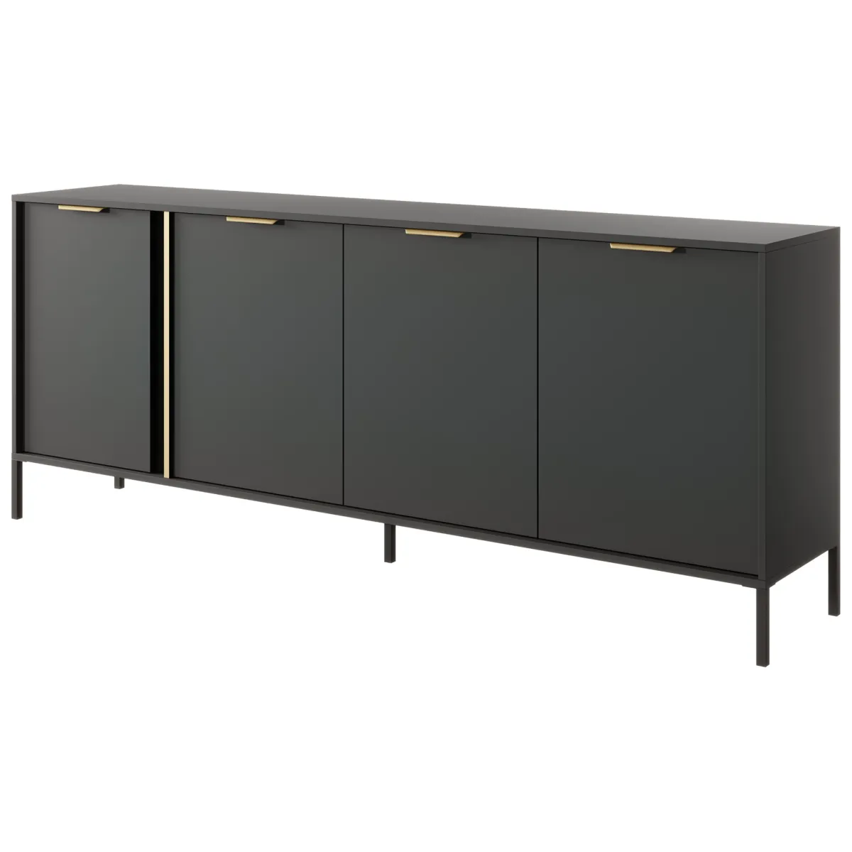 Credenze > Dmora Credenza Nero Antracite oro 4 Ripiani Apertura Battente 203x40x81h cm, 4 Ante - Hamebati Oro, Nero Antracite