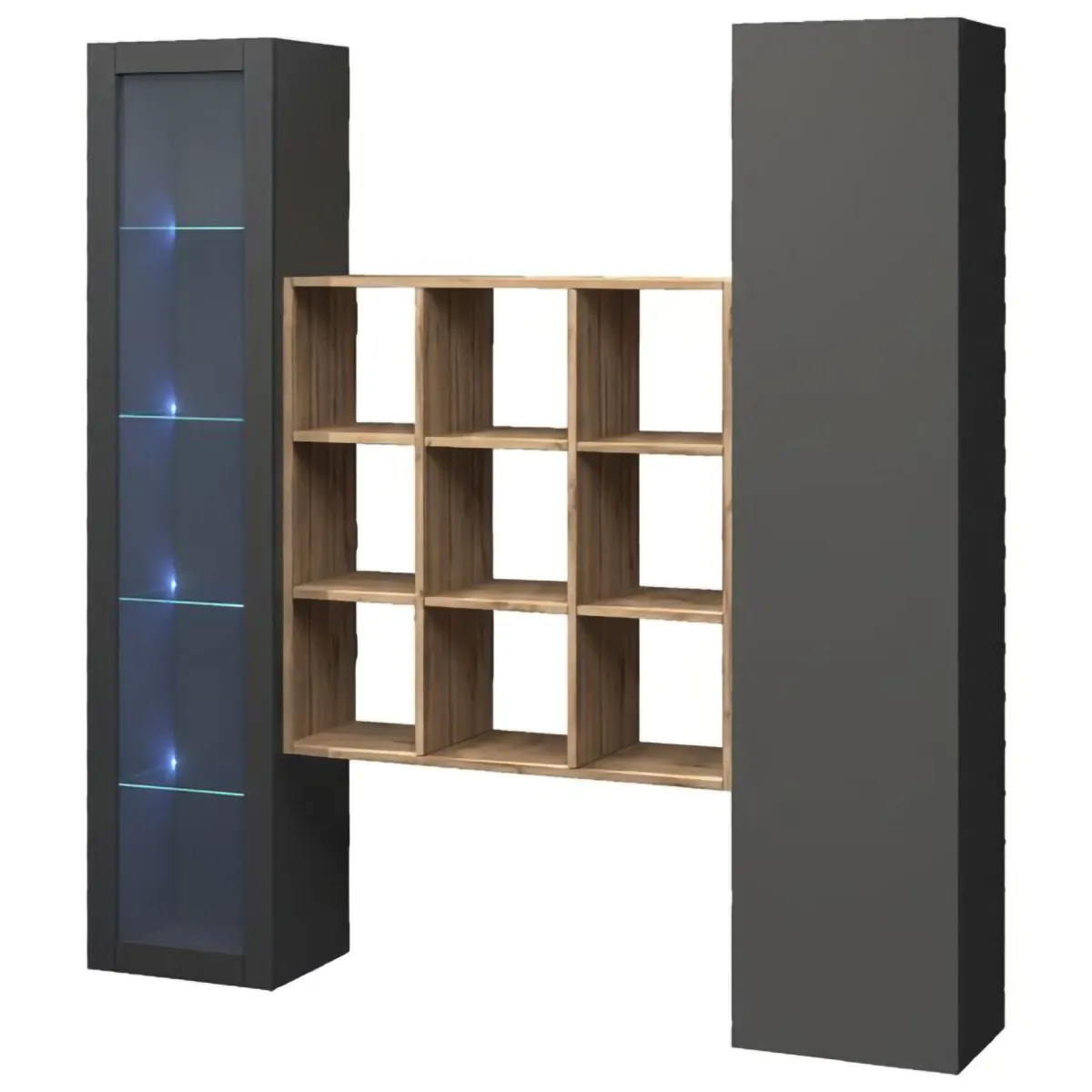 Madie|Credenze > Dmora Credenza 14 Ripiani 2 Ante 40x30x180h cm, 19 Vani - Colonno Nero Antracite