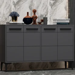 Madie|Credenze > Dmora Credenza 8 Ripiani 2 Ante 40x30x180h cm, 16 Vani - Rimella Nero Antracite