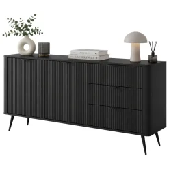 Credenze > Dmora Credenza 3 Cassetti 2 Ripiani 163x38x81h cm, Apertura Battente, Scorrevole - Halilala Nero