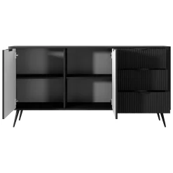 Credenze > Dmora Credenza 3 Cassetti 2 Ripiani 163x38x81h cm, Apertura Battente, Scorrevole - Halilala Nero