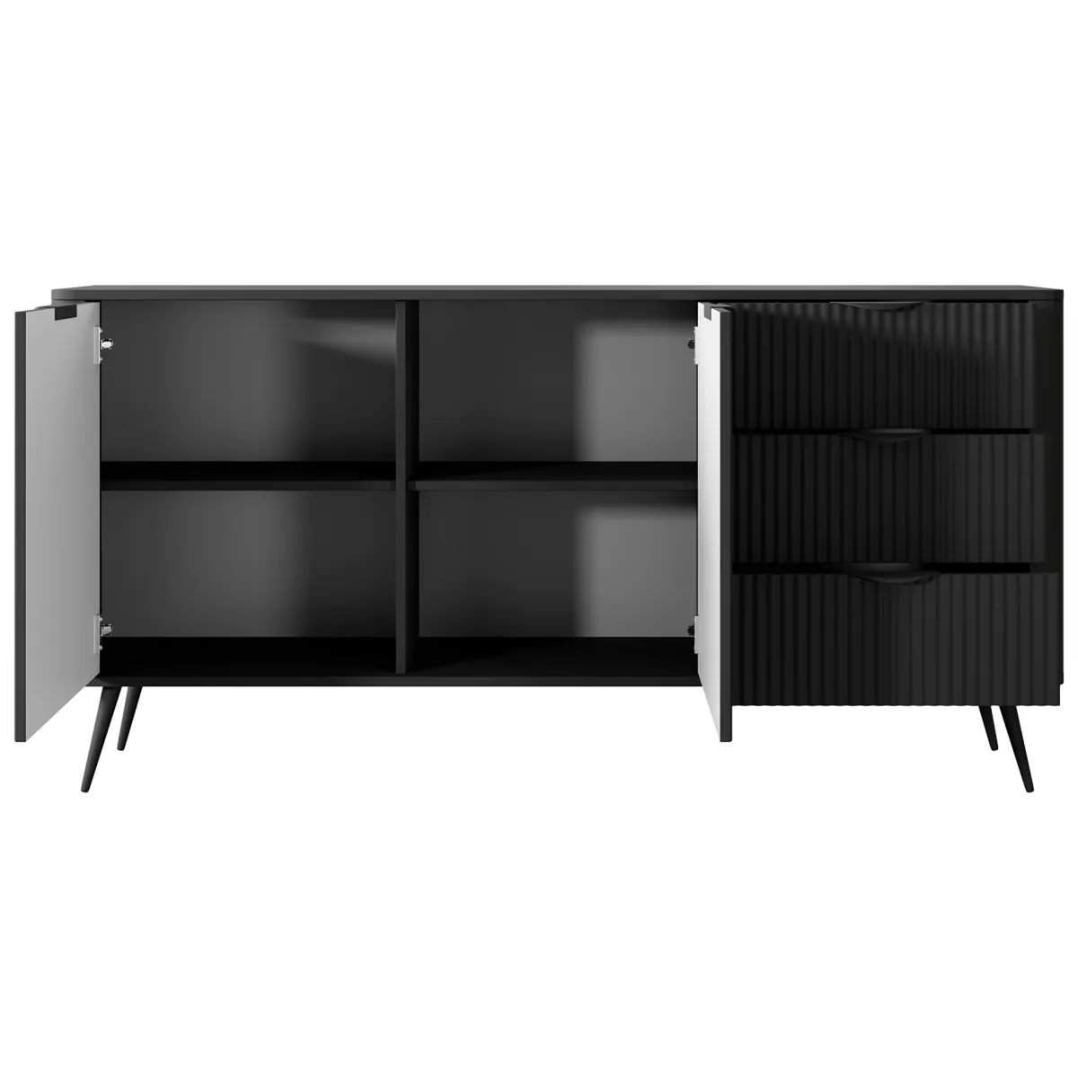 Credenze > Dmora Credenza 3 Cassetti 2 Ripiani 163x38x81h cm, Apertura Battente, Scorrevole - Halilala Nero