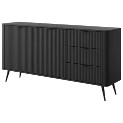 Credenze > Dmora Credenza 3 Cassetti 2 Ripiani 163x38x81h cm, Apertura Battente, Scorrevole - Halilala Nero