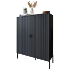 Madie|Credenze > Dmora Credenza Cassetti 4 Ripiani 203x49x83h cm, Apertura Battente - Viale Nero