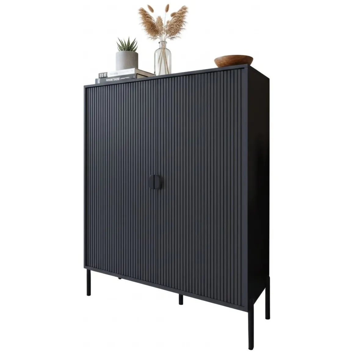 Madie|Credenze > Dmora Credenza Cassetti 4 Ripiani 203x49x83h cm, Apertura Battente - Viale Nero
