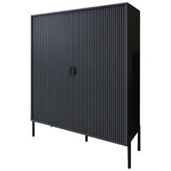 Madie|Credenze > Dmora Credenza Cassetti 4 Ripiani 203x49x83h cm, Apertura Battente - Viale Nero