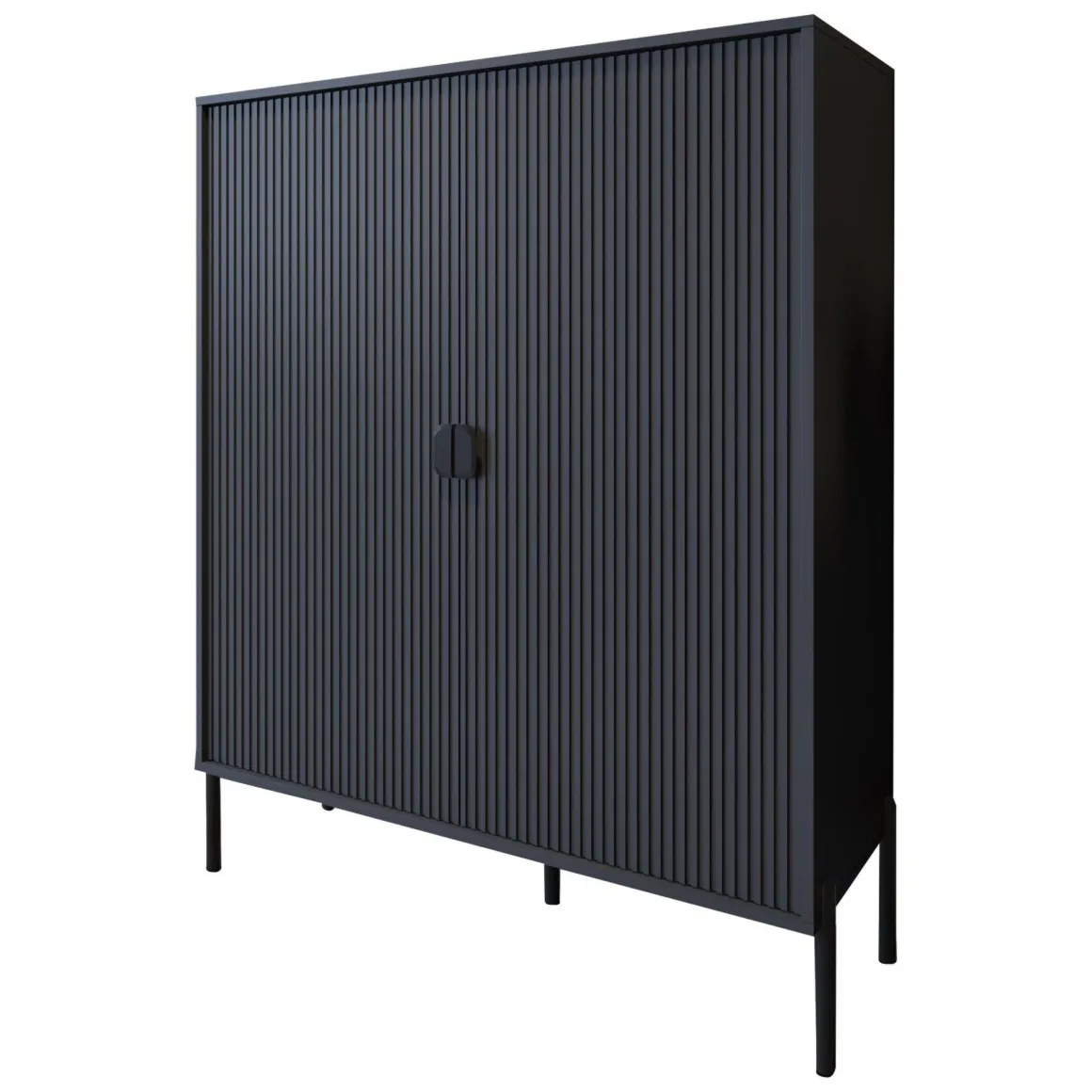 Madie|Credenze > Dmora Credenza Cassetti 4 Ripiani 203x49x83h cm, Apertura Battente - Viale Nero