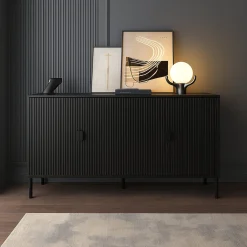 Credenza Nero Cassetti Ripiani 203x49x83h cm, Apertura Battente - Ostiglia