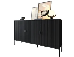 Credenza Nero Cassetti Ripiani 203x49x83h cm, Apertura Battente - Ostiglia