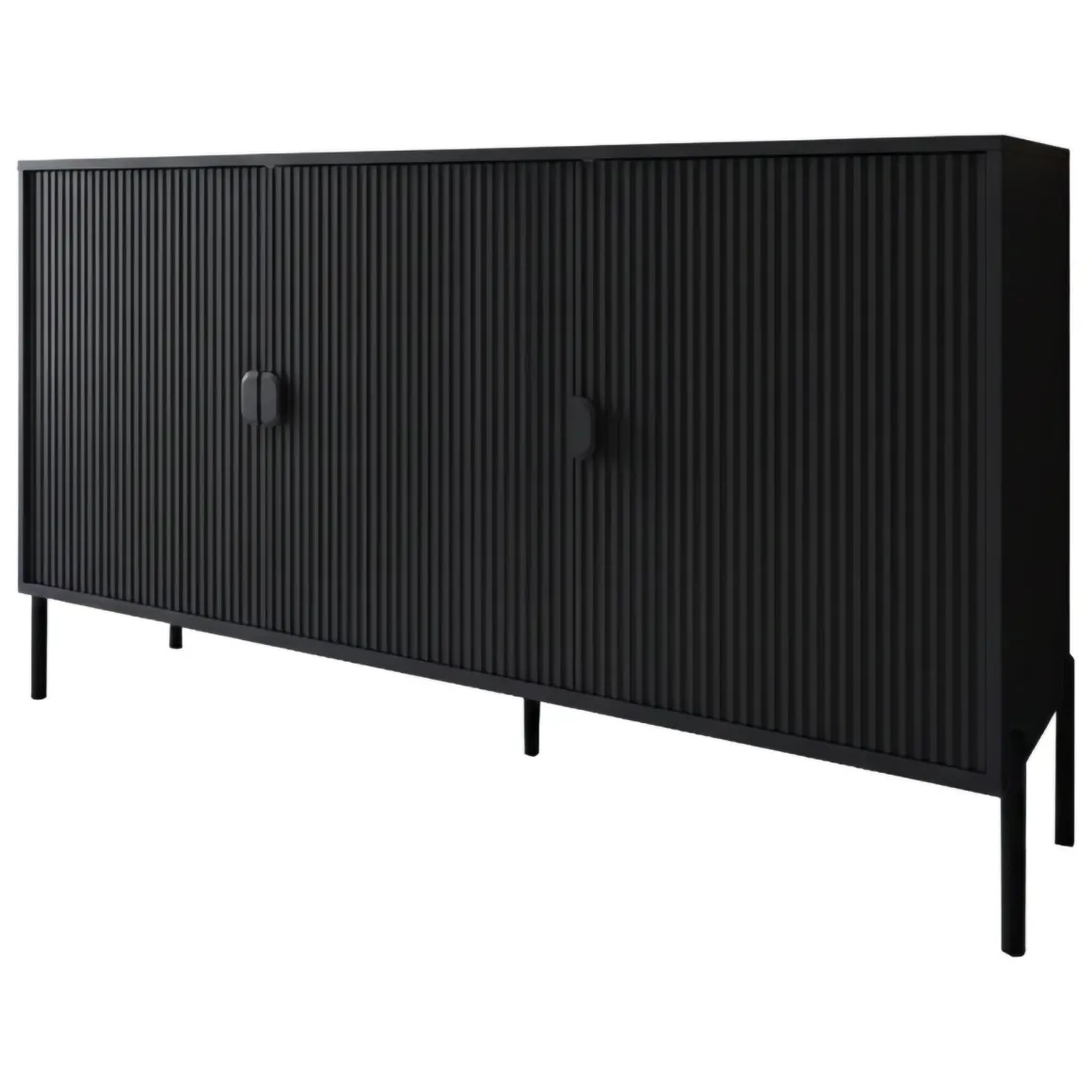 Credenza Nero Cassetti Ripiani 203x49x83h cm, Apertura Battente - Ostiglia
