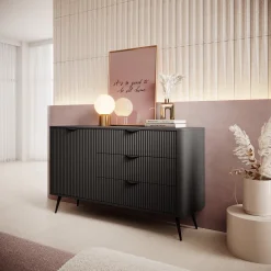Credenze > Dmora Credenza 3 Cassetti un Ripiano 138x38x81h cm, Apertura Battente, Scorrevole - Halilomo Nero