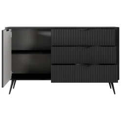 Credenze > Dmora Credenza 3 Cassetti un Ripiano 138x38x81h cm, Apertura Battente, Scorrevole - Halilomo Nero