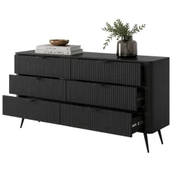 Credenza Nero 6 Cassetti un Ripiano 163x38x81h cm, Apertura Scorrevole - Hali
