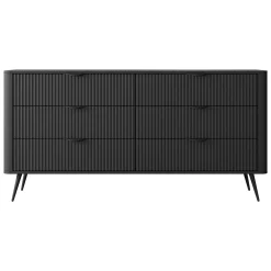 Credenza Nero 6 Cassetti un Ripiano 163x38x81h cm, Apertura Scorrevole - Hali