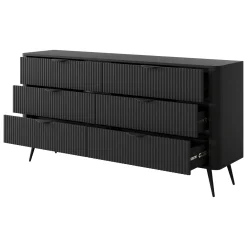 Credenza Nero 6 Cassetti un Ripiano 163x38x81h cm, Apertura Scorrevole - Hali