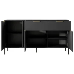 Credenza Nero oro 2 Cassetti 3 Ripiani 153x40x81h cm, Apertura Battente, Scorrevole - Hametesi