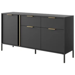 Credenza Nero oro 2 Cassetti 3 Ripiani 153x40x81h cm, Apertura Battente, Scorrevole - Hametesi
