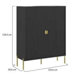 Madie|Credenze > Dmora Credenza Nero oro Cassetti 4 Ripiani 203x49x83h cm, Apertura Battente - Viale Oro, Nero