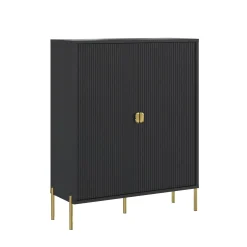 Madie|Credenze > Dmora Credenza Nero oro Cassetti 4 Ripiani 203x49x83h cm, Apertura Battente - Viale Oro, Nero