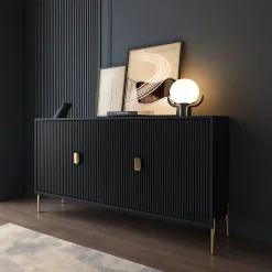 Credenza Nero oro Cassetti Ripiani 203x49x83h cm, Apertura Battente - Ostiglia