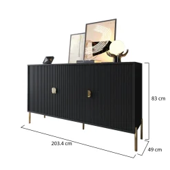 Credenza Nero oro Cassetti Ripiani 203x49x83h cm, Apertura Battente - Ostiglia