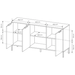 Credenze > Dmora Credenza Nero oro 3 Ripiani Apertura Battente 153x40x81h cm, 3 Ante - Hamagami Oro, Nero