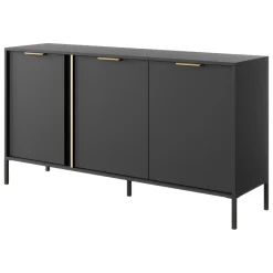 Credenze > Dmora Credenza Nero oro 3 Ripiani Apertura Battente 153x40x81h cm, 3 Ante - Hamagami Oro, Nero