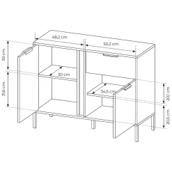 Credenze > Dmora Credenza Nero oro un Cassetto 2 Ripiani 103x40x81h cm, Apertura Battente, Scorrevole - Hame Oro, Nero