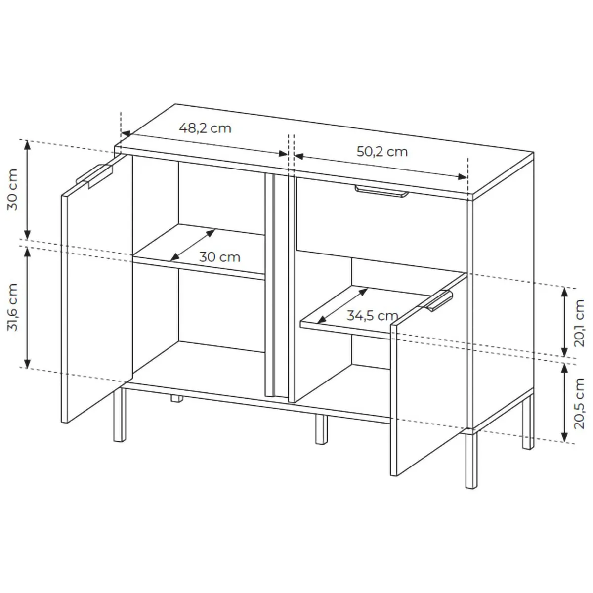 Credenze > Dmora Credenza Nero oro un Cassetto 2 Ripiani 103x40x81h cm, Apertura Battente, Scorrevole - Hame Oro, Nero