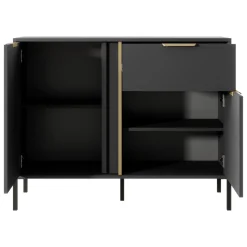 Credenze > Dmora Credenza Nero oro un Cassetto 2 Ripiani 103x40x81h cm, Apertura Battente, Scorrevole - Hame Oro, Nero