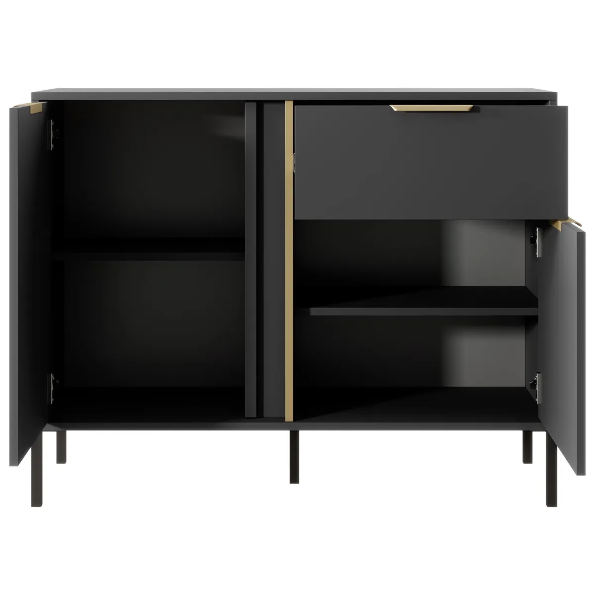 Credenze > Dmora Credenza Nero oro un Cassetto 2 Ripiani 103x40x81h cm, Apertura Battente, Scorrevole - Hame Oro, Nero