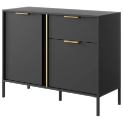 Credenze > Dmora Credenza Nero oro un Cassetto 2 Ripiani 103x40x81h cm, Apertura Battente, Scorrevole - Hame Oro, Nero