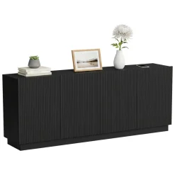 Credenza Nero 4 Ripiani 4 Ante 200x40x78h cm, 8 Vani - Masainas