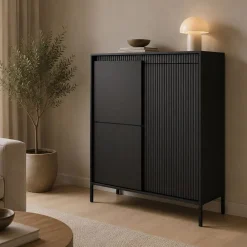 Credenze > Dmora Credenza 5 Ripiani Apertura Battente 104x40x123h cm, 3 Ante - Hatolaro Nero