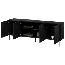 Credenza Nero 2 Ripiani 6 Vani 200.5x42x75h cm, 4 Ante - Carema